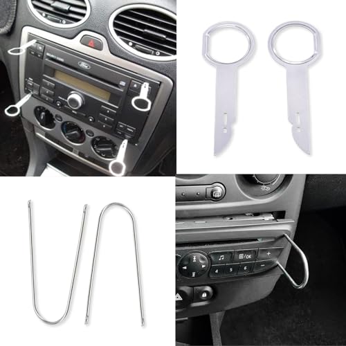 Image of 4 PCS U-Shaped Car Radio Removal Pry Tool and Radio Removal Tool Key, Stainless Steel Automotive Radio Removal Tools, for Disassembly of Most Car Audio Frequency Converter