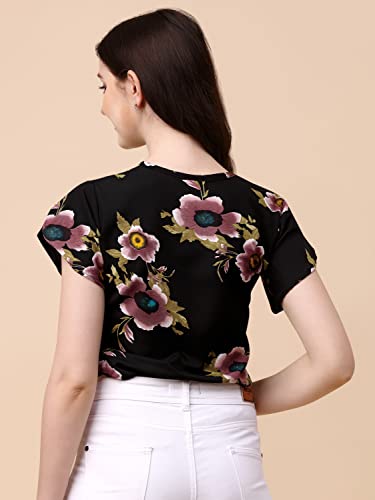 Image of Wedani Women's Casual Short Sleeves Round Neck Foral Regular Fit Top