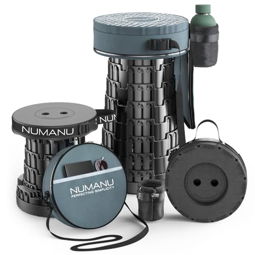 Image of NUMANU 2026 Upgraded Collapsible Stool & 3IN1 Cushioned Carry Bag, 2.5 inch-18 inch Height Adjustable Max 620lbs, Portable Retractable Telescoping Seat, Foldable Camping Stool or Footrest for Adults (Round)