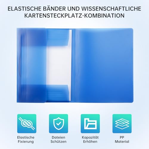FRETONBA Postmappe A4 Schule, Sammelmappe 10 Stück, Eckspannermappe Elastische Bandbefestigung, Schnellhefter A4 PP-Material Robust und Langlebig, Dokumentenmappe, Mehrfarbig