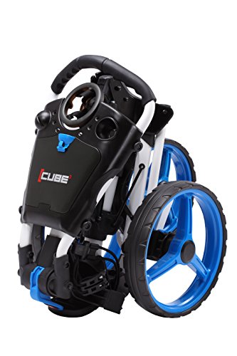 Cube Cart 3 Wheel Push Pull Golf Cart - Two Step Open/Close - Smallest Folding Lightweight Golf Cart In The World - Choose Color! (White/Blue) #TOP3
