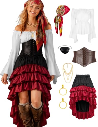 SVMVVGW Pirate Costume Women Outfits Renaissance Waist Belt Skirt Pirate Accessories Full Halloween...
