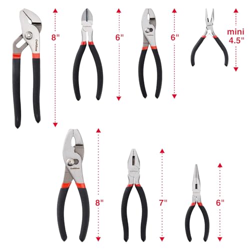 Image of 7 Piece Professional Pliers Set With Long Nose, Linesman, Water Pump, Slip Joint And Diagonal Cutting Pliers, Heavy Duty Hand Tool Set For Electrical Work, Home DIY And Automotive Repair