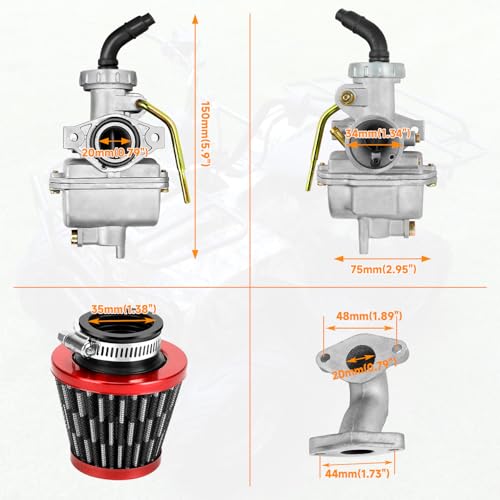 Image of FVRITO PZ20 Carburetor Kit Compatible with 125cc 110cc Tao tao Coolster Chinese ATV Quad 4 Wheeler Kazuma Baja Vitacci SunL 50cc 70cc 90cc 4 Stroke Engine Parts with 7 /8 Thumb Throttle Cable Assembly