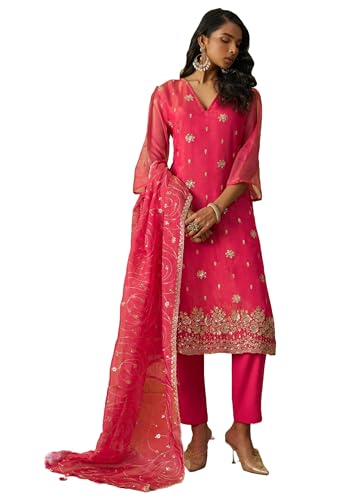Combinaison broderie organza vêtement indien artisanal pour femme