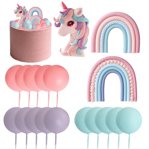 Decoración de pastel de unicornio,Decoracion Tarta Unicornio 18 Piezas Tartas Cumpleaños Niña, Lindo Topper Tarta Unicornio Arcoiris para Niñas Fiestas Temáticas Dedecorativas
