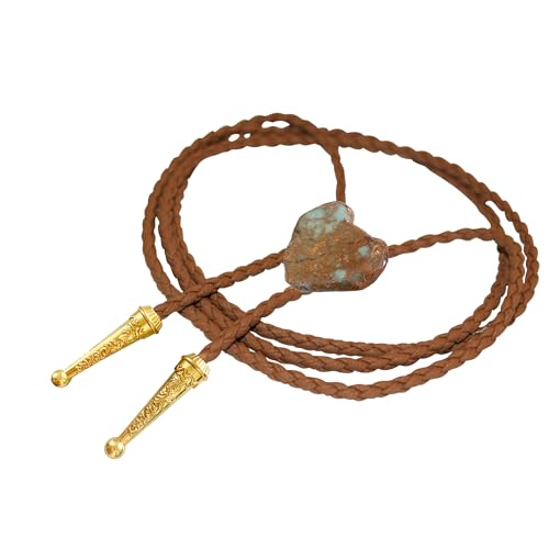 Image of Daisy Del Sol Gemstone Bolo Tie Braided Vegan Faux Leather Natural Stone Gold Handmade Necklace Adjustable Boho Western Jewelry