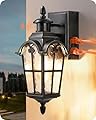 EDISHINE Motion Sensor Outdoor Lights, Porch Light with GFCI Outlet, Exterior Lighting Fixtures Dusk to Dawn Outside Wall Sconce with Water Ripple Glass, Wall Mount Lantern Lamp for House Garage