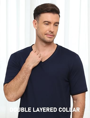 Image of MoFiz Mens Pajamas Set Short Sleeve PJ's Sleep Lounge Sleepwear Cool Pyjama Summer Sets Comfortable Lightweight