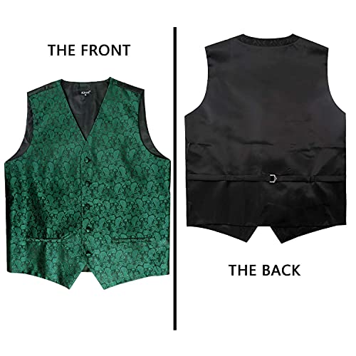 Alizeal Mens Classic 5Pc Suit Vest, Pre-Tied Bow Tie, 9Cm Necktie, Cufflinks And Handkerchief Set, Dark Green-M #TOP4