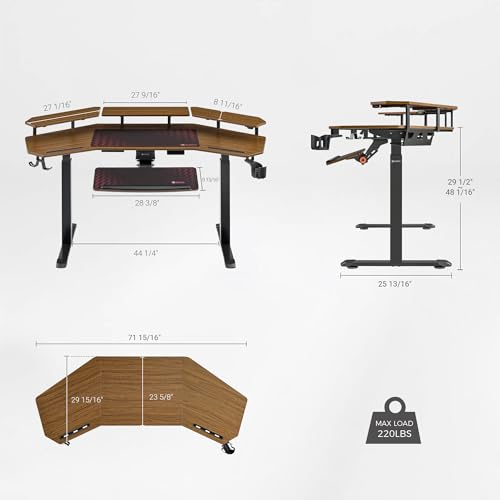 Image of EUREKA ERGONOMIC 72 inch Standing Desk, Adjustable Height Dual Motor Computer Desk with Keyboard Tray & LED Monitor Stand, Gaming Music Studio Workstation, Slot Design, Deep Walnut
