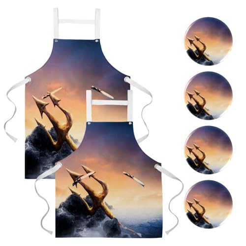 Tablier de serveuse pour cuisine et pâtisserie à motif Poséidon marin