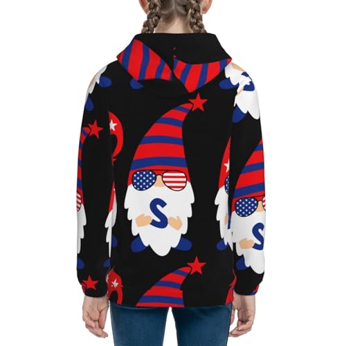 4th of July Gnomes Kids Pullover Hoodies Boys Sweatshirts Girls Athletic Clothes with Pocket4