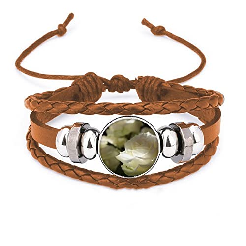 Bracelet en cuir roses blanches foncées, bijou manchette rétro