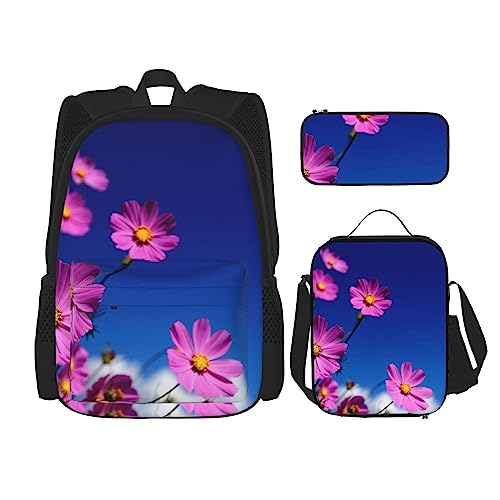 Sac à dos de voyage ergonomique et son sac à déjeuner isotherme à fleurs roses taille unique