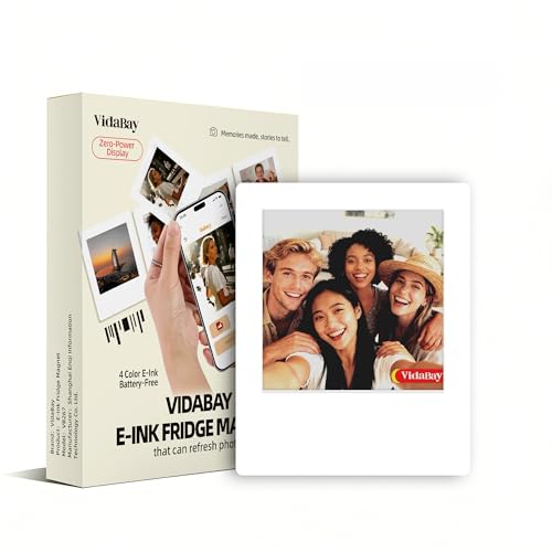 E-Paper Fridge Magnet Classic Plus E-Ink Battery-Free Instant Photo Style Display Wireless NFC Picture Frame Phone-Controlled Acrylic Memo Board for Party/Travel/Home & Gifts Compatible iPhone 13 and Newer (White)
