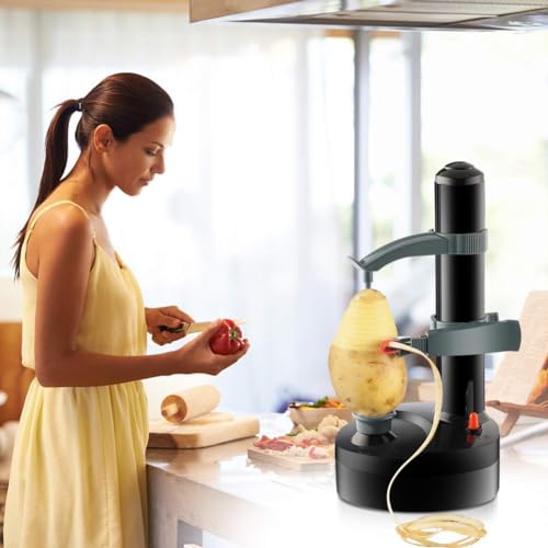 Mingfuxin Upgraded Electric Potato Peeler with Removing Core Function, Automatic Apple Peelers Potato Peeling Machine with 6 Blades Fruits Vegetable Cutter Kitchen Peeling Tool (Black) - Image 3