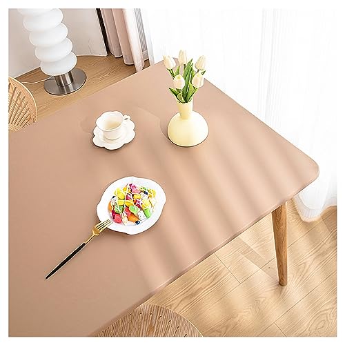Mantel impermeable de piel sintética con borde elástico, lavable, antimanchas, para comedor al aire libre, patio, cocina y decoración de mesa (85 x 140 cm, marrón)