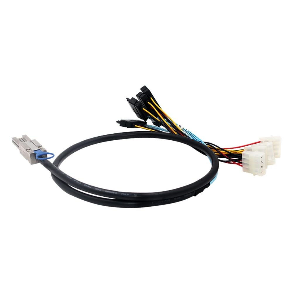 KAGAUOAS Mini-SAS SFF-8088 26PIN to 4X SAS SFF-8482 29 Pin with 4PIN Power Cable, 1M, High-Speed Data Storage Interface