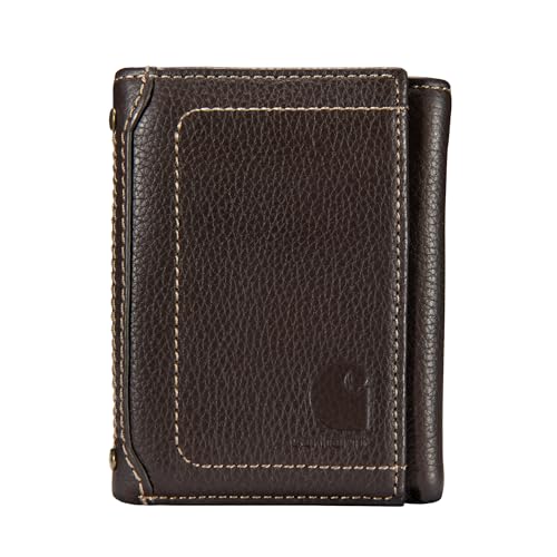 Carhartt Mens Pebble Leather Full Grain Leather Wallets Durable Design Multiple Card Slots Gifts for Men Brown Brown (Trifold)