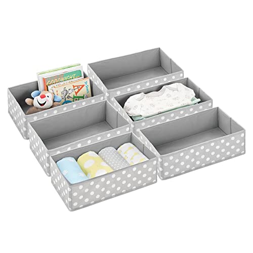 Image of mDesign Fabric Drawer Organizer Bins, Kids/Baby Nursery Dresser, Closet, Shelf, Playroom Organization, Hold Clothes, Toys, Diapers, Bibs, Blankets, 6 Pack - Gray/White Polka Dot