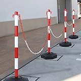 LARS360 Absperrpfosten mit Kette 4er Set – 82 cm Mobile Leitpfosten mit Reflektierenden Streifen & Befüllbarem Standfuß, rot-weiß Absperrsystem für Baustelle, Event, Lager & Sicherheit