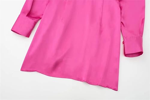 Miniatura 8 de Bciopll Mini vestido plisado con cuello corto para mujer, vestido camisero de satén de manga larga para oficina