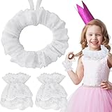 Tiaiidi Vintage Lace Ruffled Collar Lace Gloves,Clown Collar Costume Accessories,Detachable Collar Victorian Edwardian White Costume Neck Collar for Halloween Party