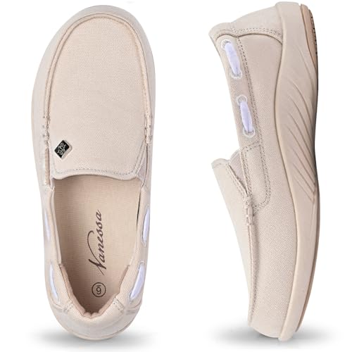 Womens Slip On Canvas Loafers Beige