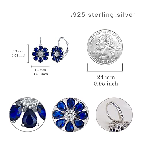 Blue Created Sapphire/Amethyst Flower Earrings for Women 925 Sterling Silver Pear Cut Flower Leverback Earrings4