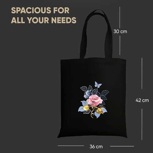 Image of STRUTT Foldable Canvas Tote Bag for Women, Tote Bag for College Girls,100% Organic Cotton Reusable Shopping Bag for Grocery, Eco-Friendly Multi-Purpose Bag for Travel & Daily Use - Pink Rose