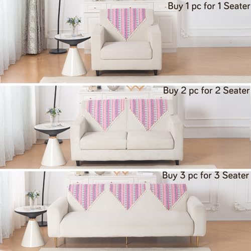 Image of HOKIPO Sofa Backrest Cover with Tassel | 300 GSM Thick Cotton Acrylic Jacquard Fabric Backrest Mat, Size 55x70 cm,'Trivana Series' Periwinkle Blue (IN-932-J5)