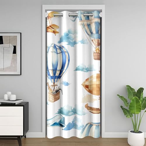 feelingyou Cortina de puerta de globo aerostático 86 x 203 cm acuarela lindos animales nube avión puerta cortinas para exterior avión mono jirafa patrón cortinas para dormitorio