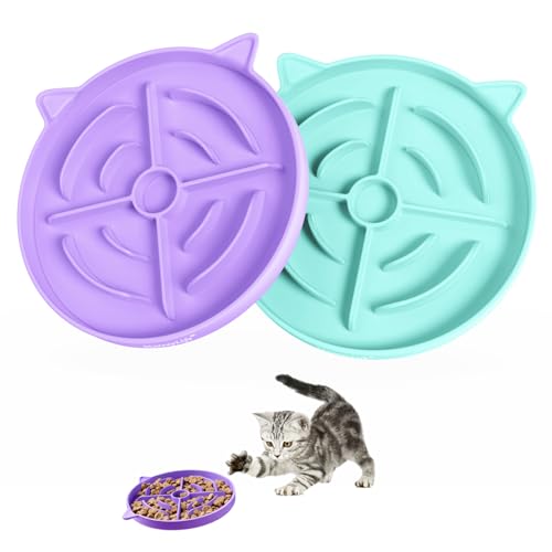 MateeyLife 2 Pcs Silicone Slow Feeder Cat Bowl, Puzzle Feeder Cat Food Dish, Non-Slip Silicone Bowl for Cats, Suitable for Dry and Wet Foods, Kitty Bowls to Slow Down Eating, Prevent Overeating