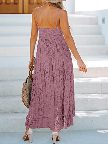 Image of CUPSHE Womens Lace Summer Maxi Dresses 2026 Beach Wear | V Neck Spaghetti Straps Sundress, Tassel, Boho Pom Poms, Flowy Vacation Outfits, Resort Wear, Graduation Wedding Guest Looks