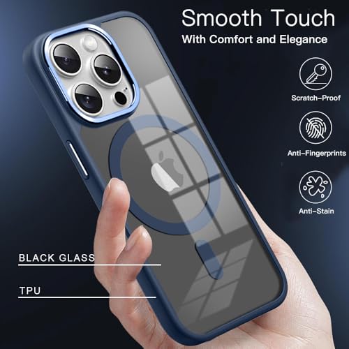 Image of KARWAN️Translucent Hybrid Case with Metal Ring Phone case Cover for iPhone 16 Pro Max |Compatible with N52 Strong Magnets Mag| Wireless Mag-Safe Charging -(Blue)