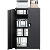 LAND·VOI Armadio in Acciaio 4 Ripiani con Serratura Ripiani Regolabili Ante a Doppia Porta Armadio per Ufficio Mobile in Metallo per Ufficio Garage Cucina Officina 80×40×131.5 cm Nero