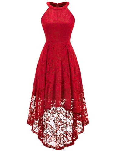 Image of Dressystar Women Halter Lace Wedding Guest Dress Hi-Lo Cocktail Party Bridesmaid Formal Dresses