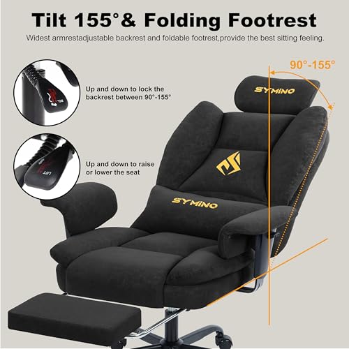 Image of Symino Gaming Chair with Foot Rest, Unique Up /Down Armrests, PU Leather Ergonomic High Back Chair, 155 Recline Solid Color Computer Desk Chair, Black