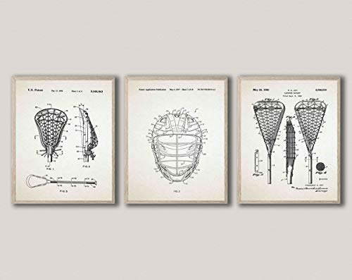 Affiche Lacrosse brevet lot de 3 design vintage ivoire A3