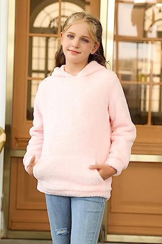 haloumoning girls fuzzy fleece pullover hoodies sweatshirt casual loose outwear coat with pockets 4-15 years