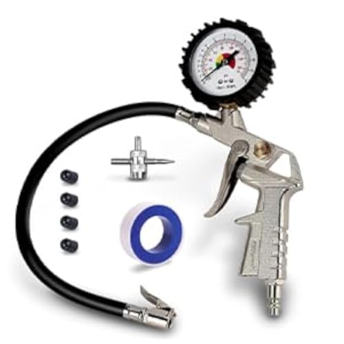 Image of Tire Pressure Gauge, 170 PSI Tire Inflator Gauge with Bike Presta Valve Adapter, 4 Valve Caps, Compatible with Cars, Suvs, Trucks and Motorcycles