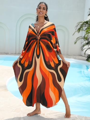 Image of KEYLORTING Plus Size Kaftan Dress Women, African Moo Moo Print Caftan, Batwing Dress, Beach Cover Up for Party and Loungewear