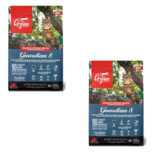 Orijen Guardian 8 | Doppelpack | 2 x 340 g | Trockenfutter für ausgewachsene Katzen | 90% tierische Zutaten | Mit frischem oder rohem Geflügel- und Fischzutaten