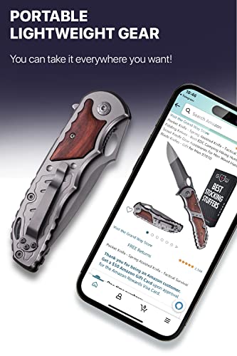 Pocket Knife - Spring Assisted Knife - Tactical Survival Folding Knives - Best Edc Camping Hiking Hunting Knofe Gear Accessories For Men Wood Handle Sharp Blade Knives For Men - Father's Day Gifts 97010 #TOP6