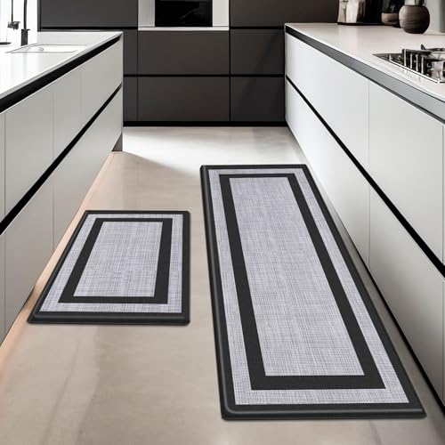 Kitchen Mat,LuxStep Kitchen Mats [2 PCS] Cushioned Kitchen Rugs Anti-Fatigue Floor Comfort Mat,Non-Slip Standing Desk Mat,Waterproof Kitchen Rug Set for Kitchen,Floor,Office,Classic Black