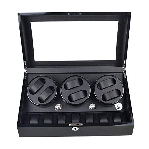 Caja exhibición de cuero negro de alta calidad con motores de rotación automática para 13 relojes