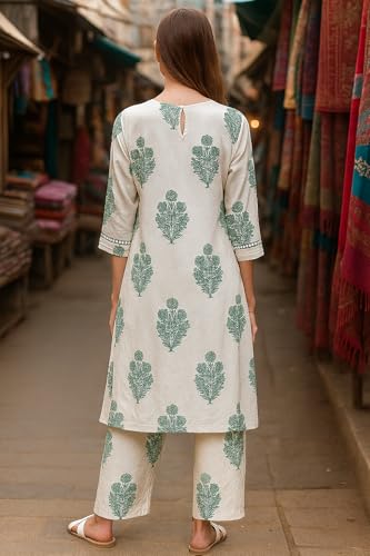 Image of Yashika Women's Cotton Blend Trendy Regular Fit Solid Printed Kurti with Stright Bottom |Kurti Set for Women