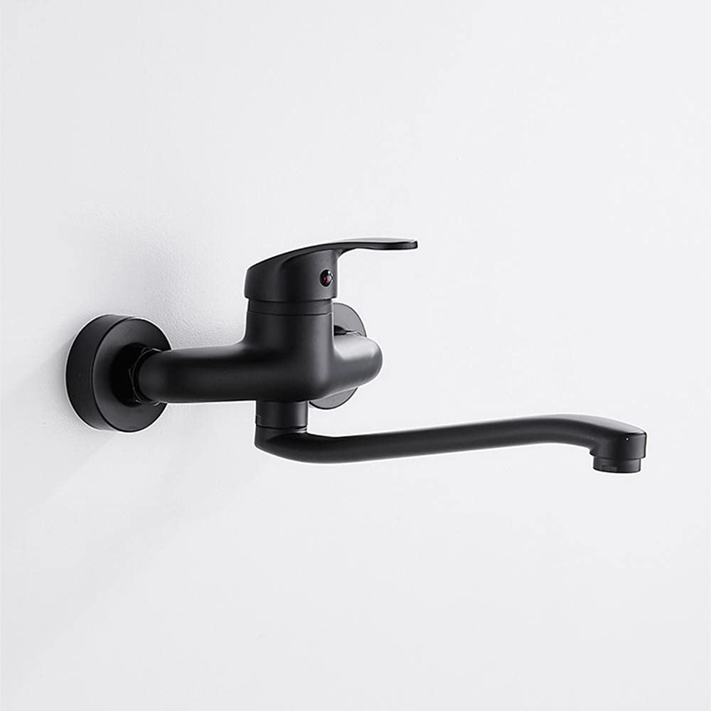 Robinet de cuisine mural en laiton noble noir mat avec bec de 25 cm orientable