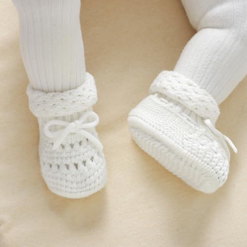 Baby Booties 100% Cotton Knitted Newborn First Cozy Warm Crib Shoes for Toddler Infant Boy Girl Babys Shower Gift2